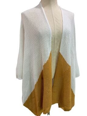 One Size Universal Thread Womens Loose Knit Cardigan White Brown Open Sweater